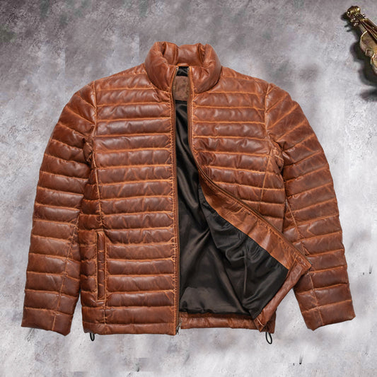 Men's Winter Leather Puffer Jacket