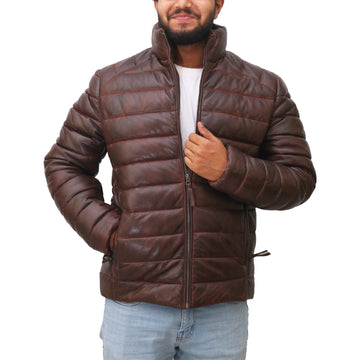 Men's Leather Puffer Down Jacket