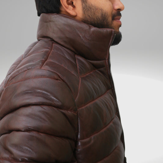 Men's Leather Puffer Down Jacket