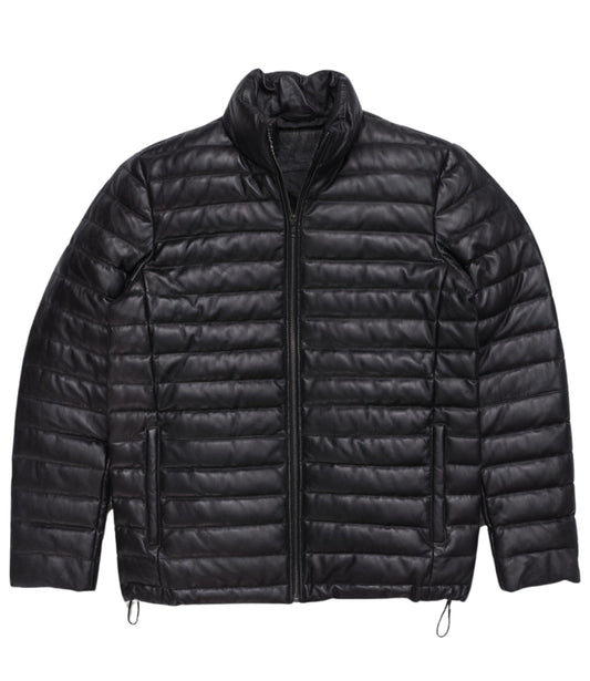 Men's Leather Moncler Puffer Jacket Black,