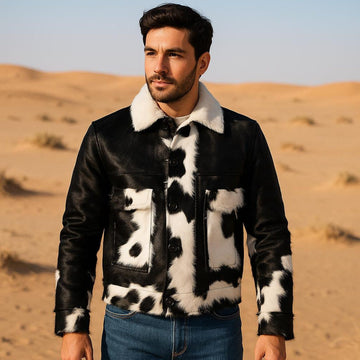 Men’s Statement Cow Print Jacket – Real Hair-On Cowhide