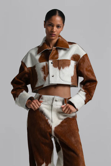 Women Cropped Cow Print Jacket & Pant – Genuine Hair-On Pony Hair