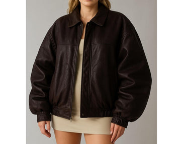 Women Handmade Brown Oversize Bomber Lambskin Soft Real Leather Jacket | Women Casual Wear Genuine Leather Jacket
