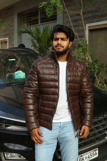 Leather Puffer Jacket Men's 