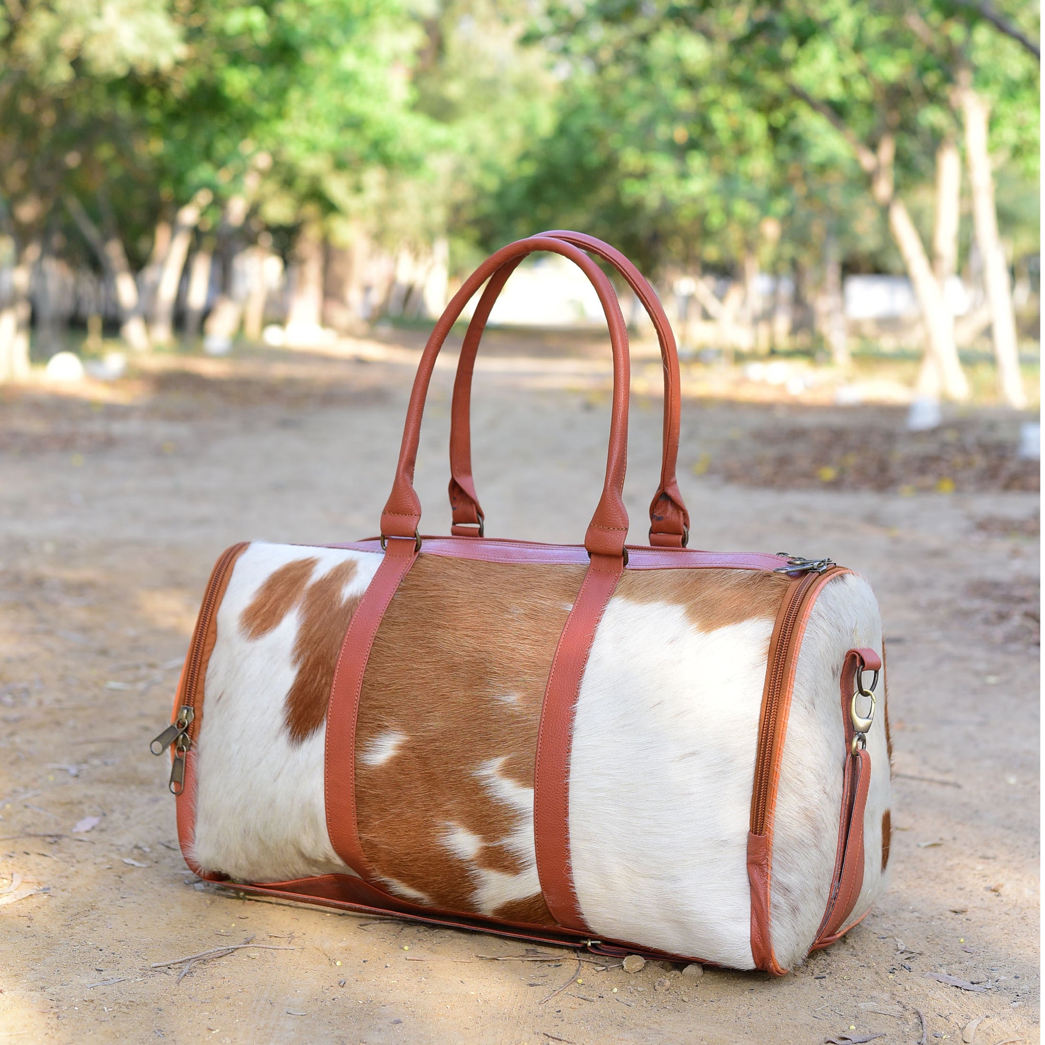 Leather Duffle Bag - Brown & White, Stylish Travel Companion, Perfect for Weekend Getaways, Unique Gift for Travelers