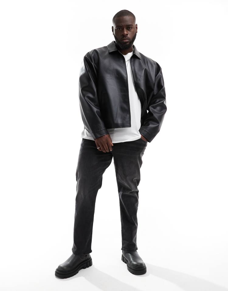 Black Original Leather Harrington Jacket – Oversized Boxy Fit