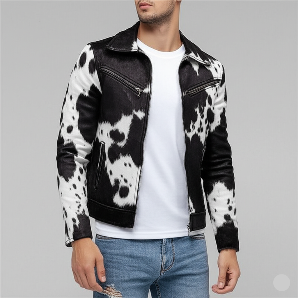 Men Cowhide Bomber Jacket - Luxurious Pony Skin Leather