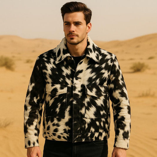 Men’s Statement Cow Print Jacket – Real Hair-On Cowhide