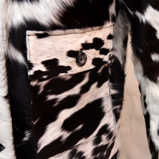 Men's Black and White Cowhide Fur Jacket – Genuine Leather Western Style Coat