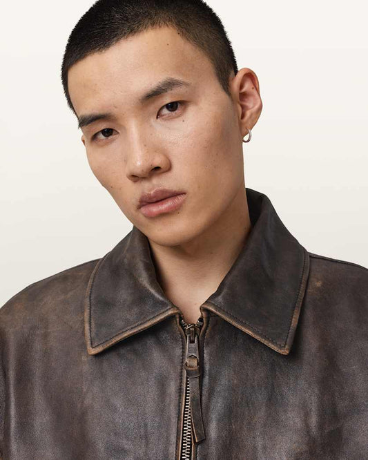 Vintage Brown Cowhide Leather Jacket – Classic Bomber Style for Men | Cowskin Jackets