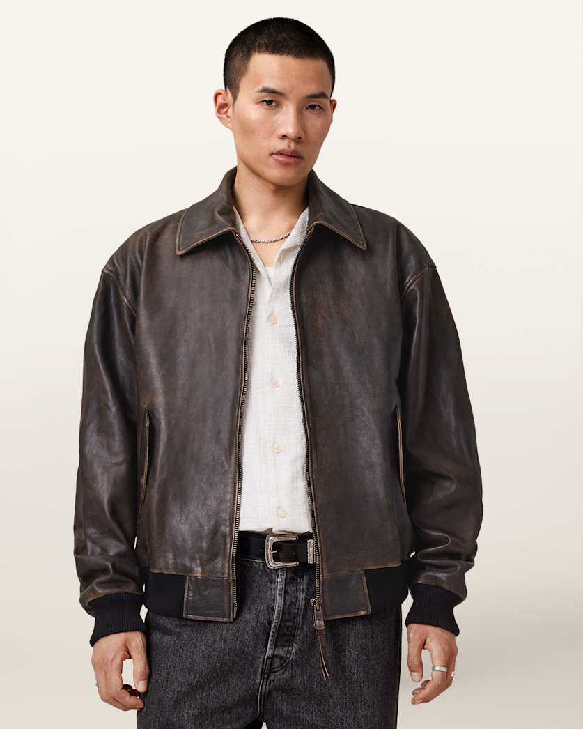 Vintage Brown Cowhide Leather Bomber Jacket for Men | Cowskin Jackets