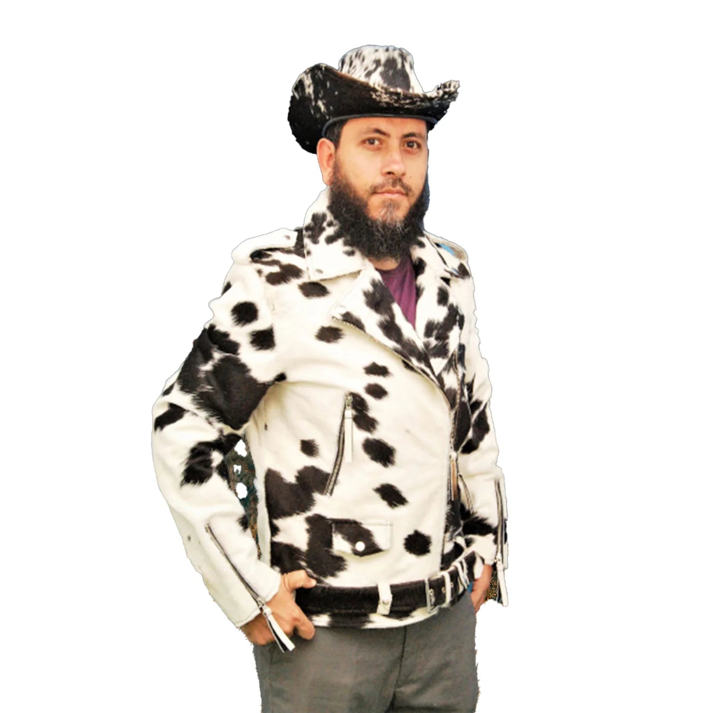 G.S.V._[レザージャケット]30'S CAR COAT=COW HIDE= Cow Skin Jacket Hair On Hide Black White – Boho Living Room