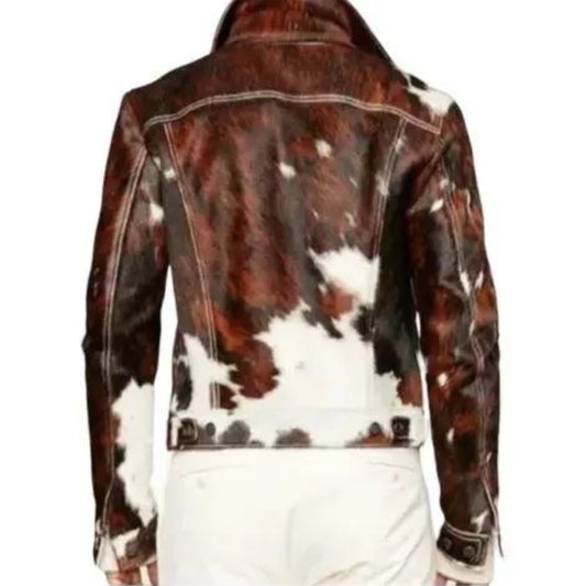 Men's Western Cowhide Jacket – Hair-On Pony Hide with Bold Cow Print
