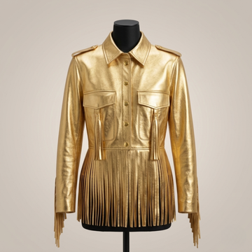 Metallic Gold Fringe Leather Jacket