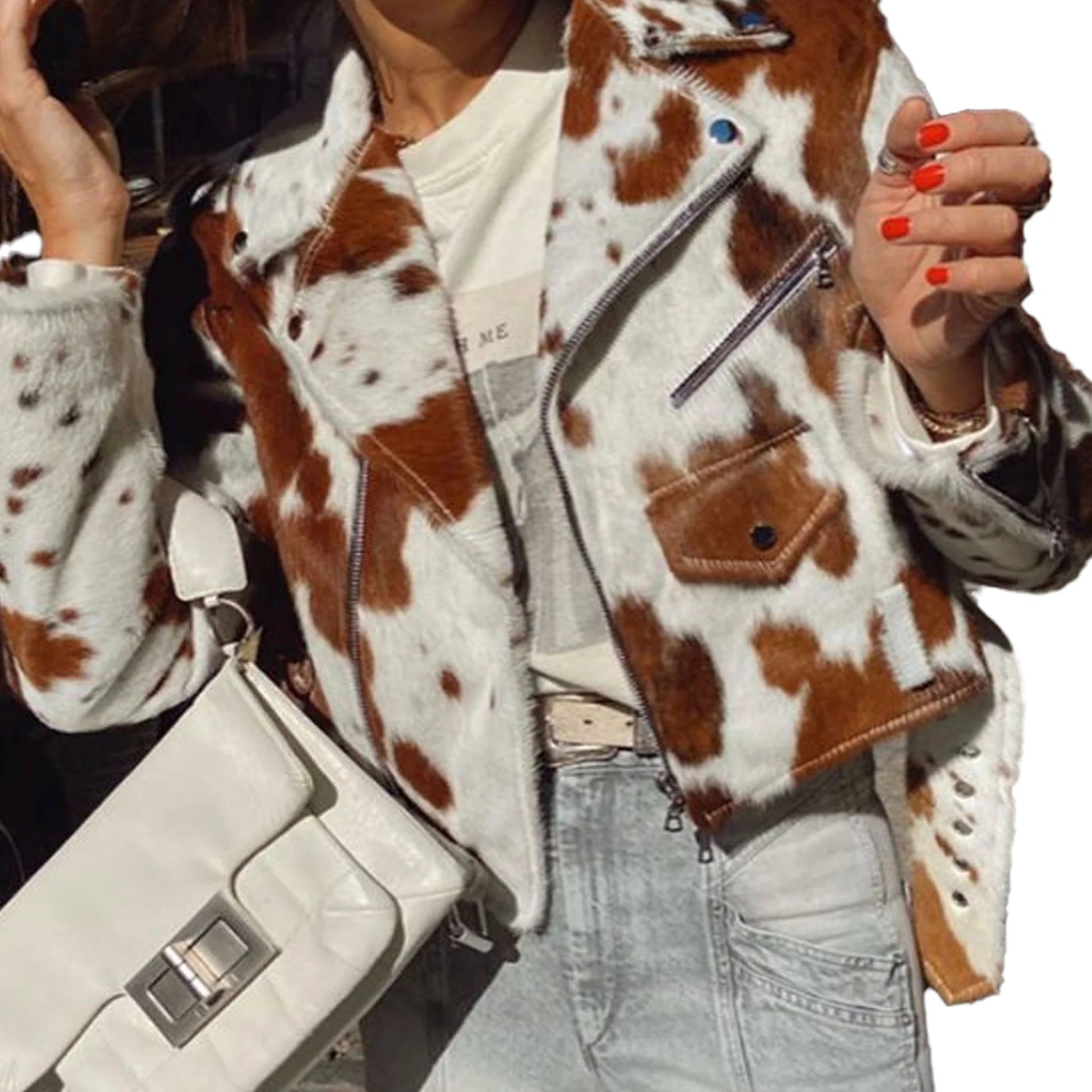 Women's Cow Hide Jacket, Genuine Leather Outerwear, Stylish & Warm Win